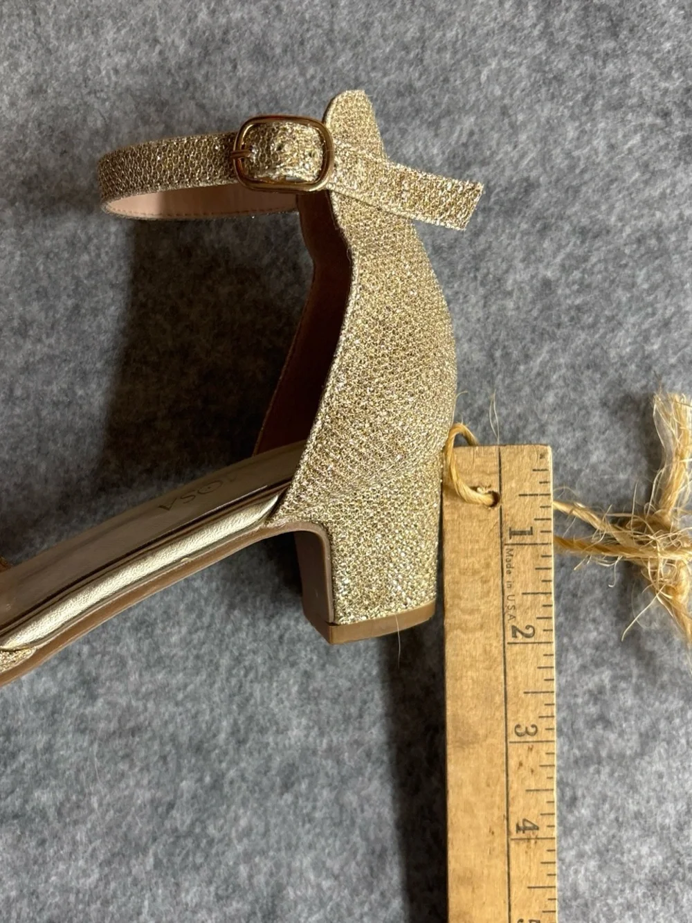 Gold Glitter Ankle-Strap Block Heel Pumps